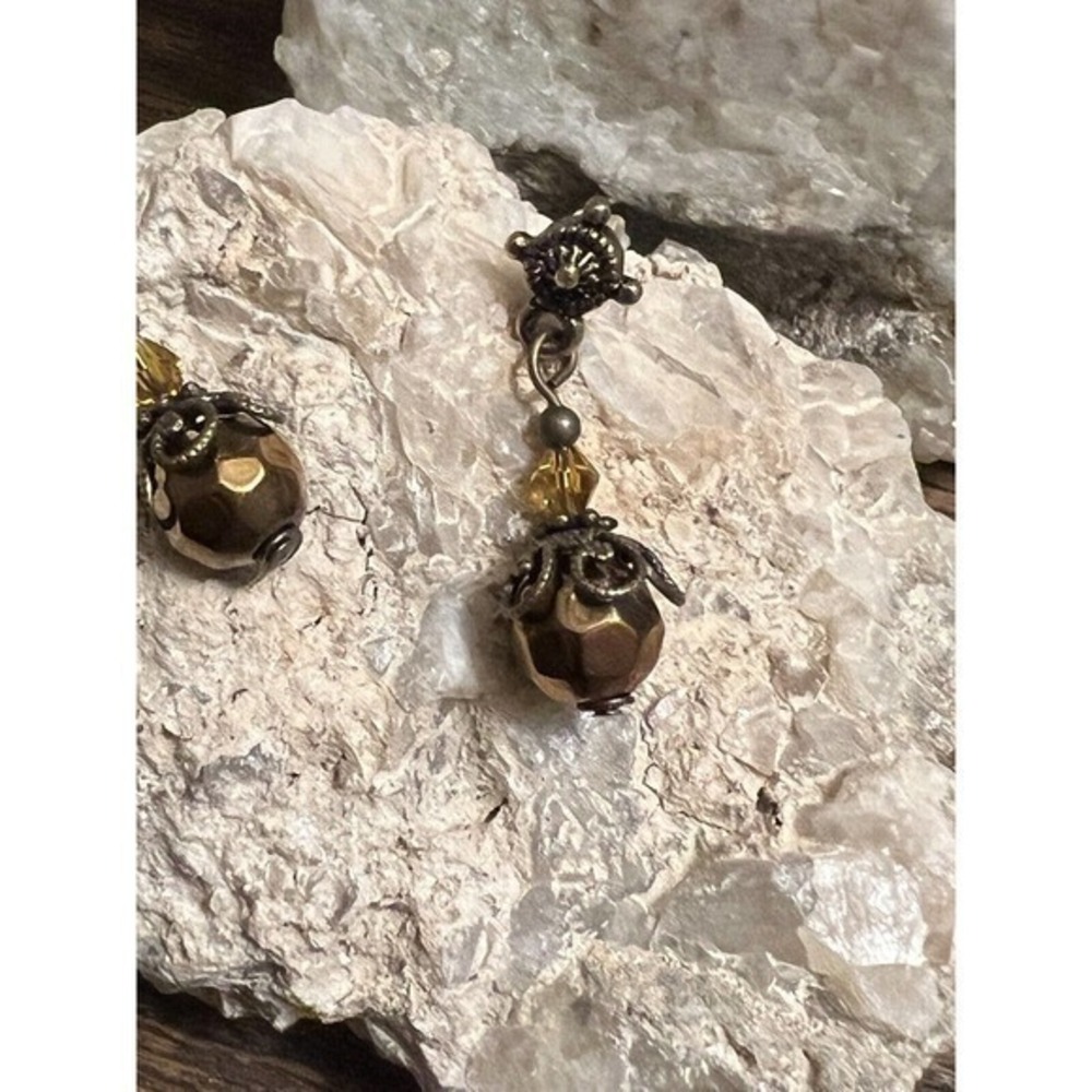 Vintage Look Bronze Cooper Color Steampunk Dangle Earrings Handmade NEW‎ - Picture 2 of 4
